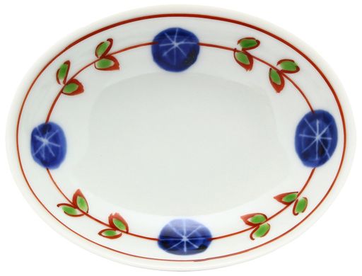 有田焼皓洋窯楕円豆皿錦丸紋輪つなぎ