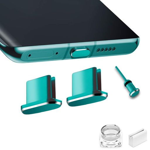 VIWIEU USB TYPE C キャップ コネクタ防塵保護カバー、 携帯タイプC ポート充電穴端子防塵プラグ 精密アルミ製で が 超耐久 SIMカード取り出す 防塵 防砂 防水 タブレット/スマホ対応 (2個 緑) 紛失防止 ワイヤレス充電に対応