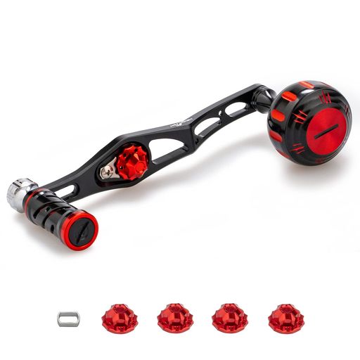 HEIGHTEN 改良型 70/45MM リール ハンドル シマノ(SHIMANO) ダイワ(DAIWA) アブ(ABU) ベイトリール 通用 V2.0 (ブラック/レッド(ノブ)&ブラック(ハンドル)) (130)