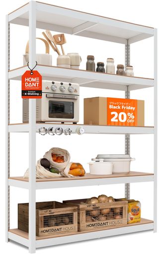 HOMEDANTHouse組立簡単高耐荷重ラミネートスチールラックキッチン5段幅120奥行40高さ180ホワイトホーム..