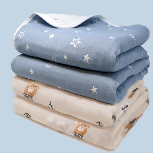 LILYCUPS6重ガーゼケットトドラーケット保育園ベビータオルケットお昼寝ベビー赤ちゃん出産祝い(星と熊(2枚組)L(トドラー約110x110cm))