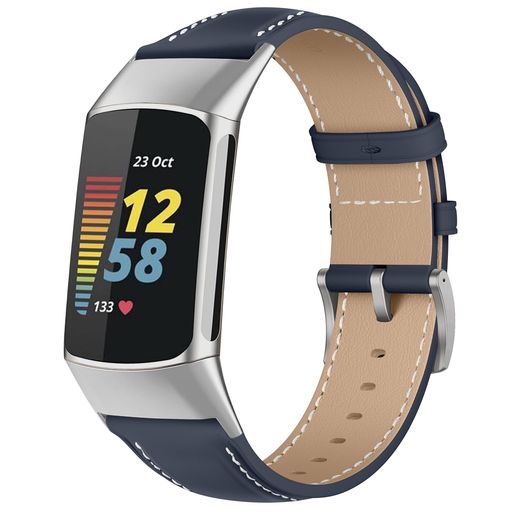 [LANQII] レザーバンド FITBIT CHARGE 6/5 対応 バンド PUレザー素材 ベルト ソフト 柔軟性 ビジネス風 交換ベルト レディース&メンズ 革製ストラップ FITBIT CHARGE 6/5 (ネイビー)