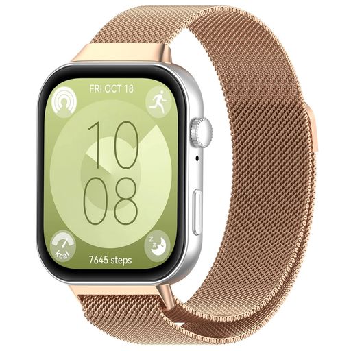 [ODEJAA] バンド に適合するHUAWEI WATCH FIT 3 バンド ステンレス留め金製 男女兼用 長さ調節 強力な磁 通気 メッシュ ベルト (ローズゴールド)