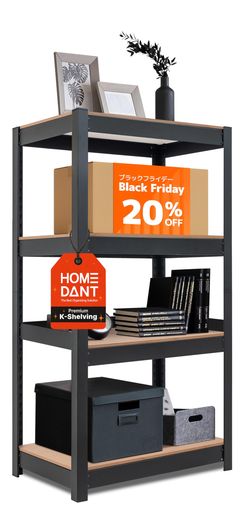 HOMEDANTHouse組立簡単ラミネートスチールラックキッチン4段幅60奥行40高さ120ブラックホームダント高さ調整可能棚収納棚メタルラック倉庫ガラージオフィス業務用