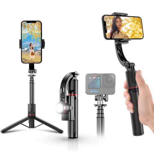 【2025最新手ブレ防止自撮り棒ジンバル三脚スリーインワン一体三役】スマホジンバル【Bluetoothリモコン付き】スタビライザー片手持ち単軸スタビライザー自撮り棒5段階伸縮多機能安定撮…