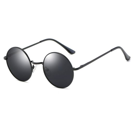 [GLASSES TRUST] 偏光 丸型 サングラス 丸サングラス ラウンド ファッション丸メガネ UVカット 軽量 (偏光ブラック&ブラックフレーム) FREE SIZE
