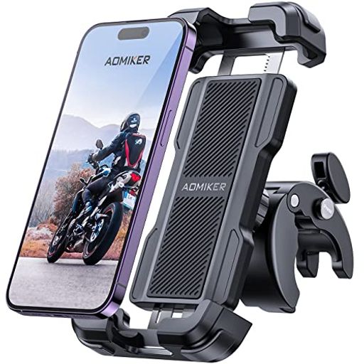 2025新登場Aomikerバイクスマホホルダースタンド:バイク携帯ホルダーオートバイスマホ固定バイクホルダー原付自転車360度回転振動吸収片手操作iPhoneAir1717pro17promax(2)