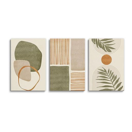 LAKELUUYAAキャンバスアートポスターウォールアートシンプル風熱帯の葉抽象形状額無し3点セットボホリ..