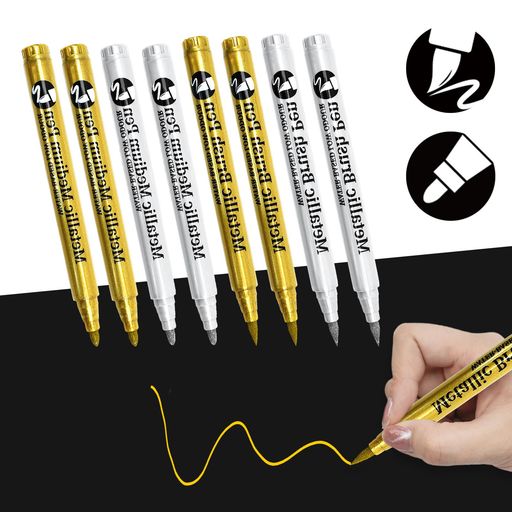 aninako白ペン油性タイヤホワイトレターペンゴールド+シルバー2種類のペン先8本セット油性ペンペイント..