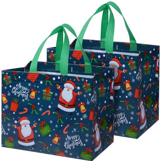 クリスマス袋手提げ不織布クリスマスラッピング袋2枚セット横型タイプ大容量おしゃれプレゼント(Purple)