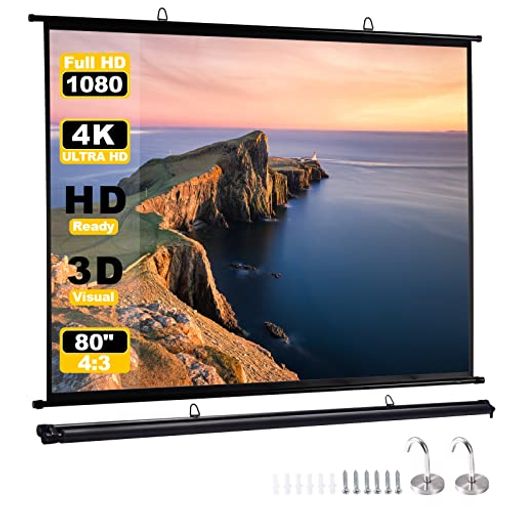 プロジェクタースクリーン吊り下げ、スクリーンプロジェクター用、80インチ4:3ファイバーグラス、持ち..