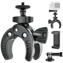 UTEBIT バイク カメラマウント 開脚幅最大45MM 自転車 カメラマウント 耐荷重0.7KG アクションカメラ マウント スマホクリップ付き 1/4ネジ シュー付 360度回転 角度調整 WEBカメラ マウント カメラホルダー GOPRO用