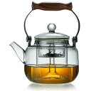 ポカロティー耐熱ガラスティーポット透明やかん900ml上手型丈夫な持ち手茶葉の蒸らし・煮出し対応着脱式ガラス茶こし2種類付き墨色ガラス茶壷直火対応レークリアガラ...