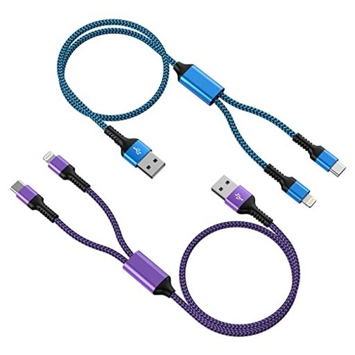 2IN1 IPHONE 充電ケーブル 「2本組/1.2M」タイプC USBケーブル ライトニングケーブル 2.4A&3A急速充電 HAOANO マルチコネクタケーブル 2イン1 充電コード 2台同時給電可能 IPHONE 15/15PRO MAX/14