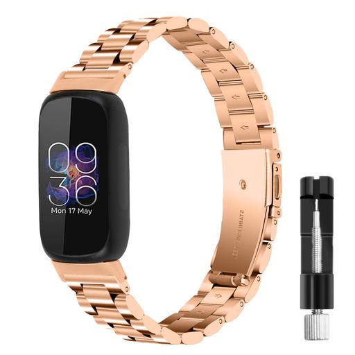 XZSJバンド適応FitbitInspire3交換バンドステンレススチールビジネス風調節工具付き(ローズゴールド)