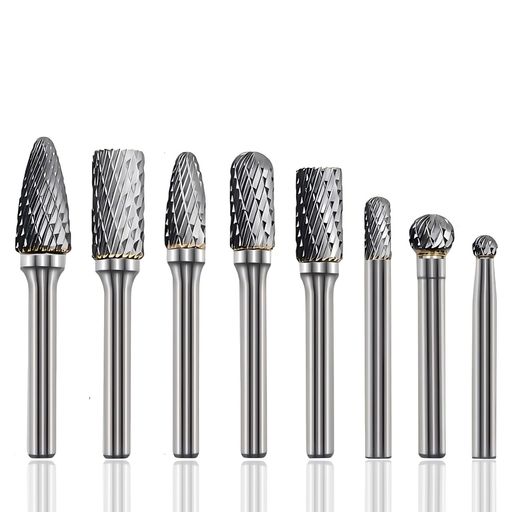 リュータービット超硬タングステン鋼バー(6mm軸刃径6-12mm)超硬ドリルビット金属加工用ロータリーバー..