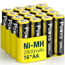 POWXS 単三電池 充電式 ニッケル水素電池 2800MAH 約1300回使用可能 16本入り 液漏れ防止 充電池単3 電池充電 単3形 単三充電池(アップグ...