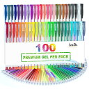 LINEON ジェルボールペン カラーボールペン 100パック ゲルインク 水性 50色セット 50色替え芯入り 塗り絵 スケッチ 落書き 絵描き グラフ 手帳...