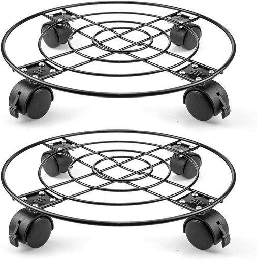 ETRAVEL植木鉢台直径33cm金属製鉢置台鉢受プレートキャスター付きストッパー機能付花台室内屋外(2個)