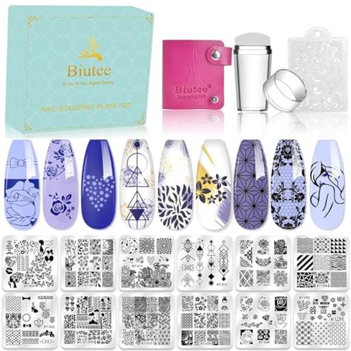 Biuteeネイルイメージプレートセット12枚ネイルプレート1スタンプ1スクレーパー1カードバッグネイルステンシルネイルプレートネイルアートツールスタンピングイ...