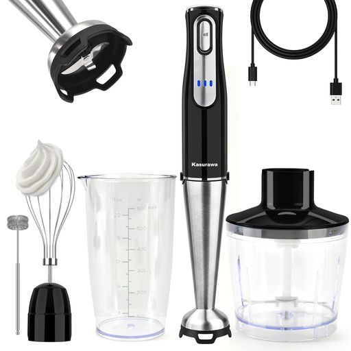 Kasurawaハンドブレンダー場所を選ばず使えて便利コードレスハンドブレンダー充電式ブレンダー無段階変速1台7役ミキサーフードプロセッサー泡立て器のまとめ調理器具下ごしらえスムー…