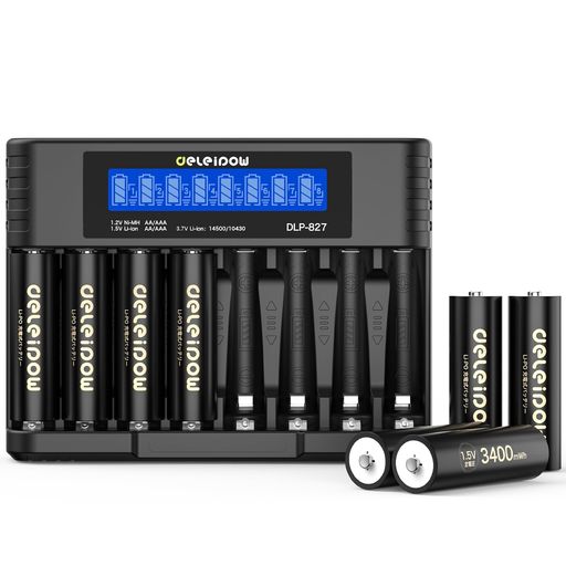 Deleipow単3形リチウム電池充電器セット8スロット3400mWh*8液晶画面リチウムポリマー1.5V定出力2H急速充電約1500回使用可能(2266mAh) Deleipow単3形リチウム電池充電器セット8スロット3400mWh*8液晶画面リチウムポリマー1.5V定出力2H急速充電約1500回使用可能(2266mAh)