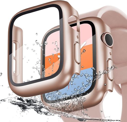 LIRUWECH APPLE WATCH 用 防水ケース 41MM-45MM アップルウォッチ第9/8/7世代 用 カバー 一体型 PC素材 全面保護 超薄型 装着簡単 耐衝撃 高透過率 指紋防止 傷防止 (ローズゴールド41MM)