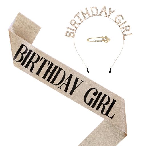 HUAZONTOM誕生日王冠たすきブローチ3点セット「BIRTHDAYGIRL」パーティーグッズ誕生日カチューシャティ..