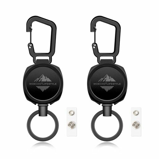 [MOECHO]リールキーホルダー強力キーチェーン【新登場改良型·2つセット·多機能·200g伸縮耐荷重】カラビナキーホルダーリール頑丈キーチェーン伸びる鍵ストラップ金属ワイヤー落下紛失…