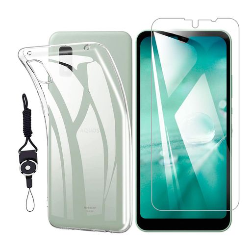 【1枚ガラスフィルム+シリコン ケース】FOR AQUOS WISH3 SH-53D 用のフィルム 液晶保護フィルム 強化ガラス 高透過率 気泡ゼロ 指紋防止 飛散防止 FOR AQUOS WISH3 用のケース クリア TPU 耐衝撃 落下防止