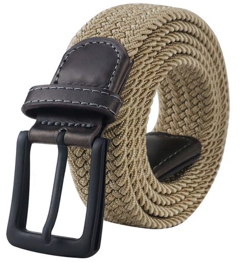 [MACOKING] ベルト メンズ カジュアル おおきいサイズ メンズベルト ゴムベルト メッシュベルト BELT おしゃれ 父の日プレゼント クリスマス プレゼント ブラックバックル カーキ 120CM
