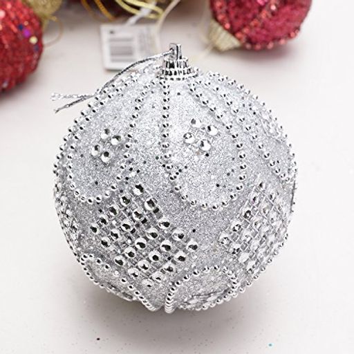 綺麗 ダイヤモンド クリスマス オーナメント ボール シルバー 7個セット 直径 8CM 北欧 インテリア ツリー 飾り 100%手作り クリスマス ツリー 装飾 スリング付 (シルバー)