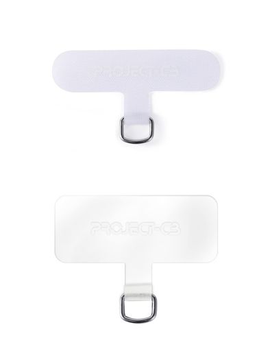 [project-cb]ストラップホルダー2枚クリア透明ナイロンTPUスマホストラップホルダー全機種対応落下防止丈夫挟むだけ(ホワイト&クリア)
