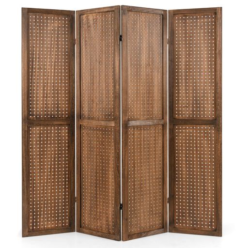 COSTWAYパーテーション間仕切り4連有孔高さ170cm幅160cm組立不要ついたて目隠し室内おしゃれ折りたたみ天然木屏風衝立区切りコンパクト収納オフィス事務所クリニックダークブラウン