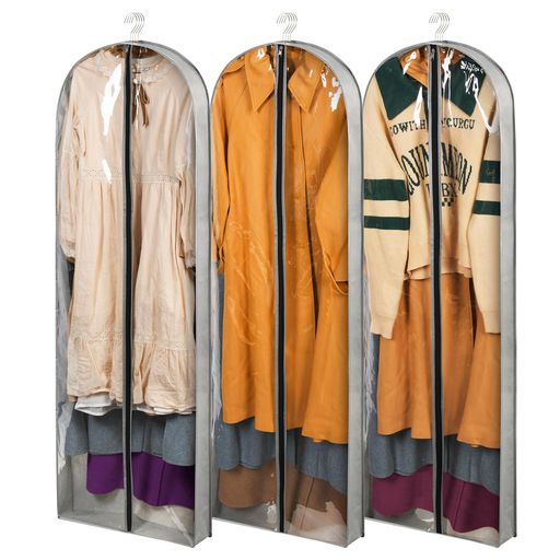 BELINEN 不織布 衣類カバー ロングサイズ 3枚組 10CMのマチ付きシワになりにくい洋服カバ