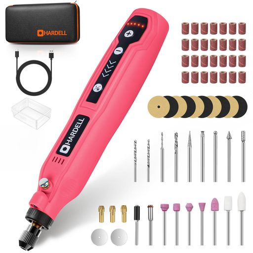 HARDELLミニルーター3.7VUSB無線ルーター可充電5速速度最大18000RPM/Min61pcsワイヤレスルーターセット彫刻/ポリッシュ/切断/穴あけ/汚れ落とし/ネイルアート日本語取扱い説明書(オレンジ)