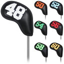 ゴルフアイアンカバーマグネット7pcs(48°50°52°54°56°58°60°)ウェッジカバークラブヘッドカバーセット合成皮革ブラックカラフル番号左右兼用
