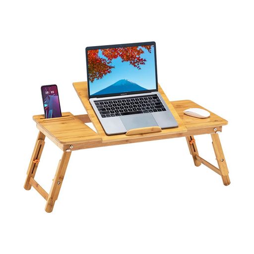 ノートパソコンデスクPCスタンドタブレットスタンド傷付きにくい人間工学設計無段階高さ調整可能竹製ベッドテーブルローテーブル折りたたみ式多機能万能テーブル座卓・ち...