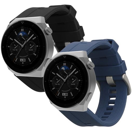 KWMOBILE 2X 交換バンド HUAWEI WATCH GT (46MM)対応 ベルト - シリコンバンド ソフト TPU 耐久性 紺色/黒色 KWMOBILE 2X 交換バンド HUAWEI WATCH GT (46MM)対応 ベルト - シリコンバンド ソフト TPU 耐久性 紺色/黒色