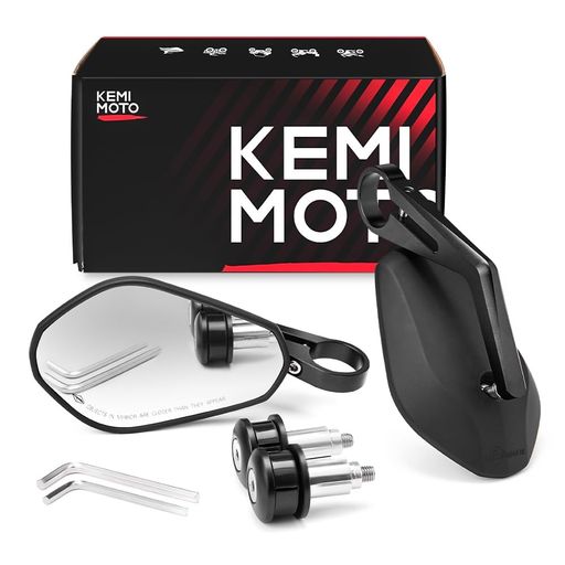 KEMIMOTOバーエンドミラーバイク用ミラーオートバイミラーCNC加工汎用ミラーブラック左右セット車検対応凸面鏡(長型)(4.0)
