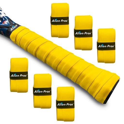 ALIEN PROS テニスラケットグリップテープ(6グリップ)– プレカット、ドライタイプのテニスグリップ – テニスオーバーグリップテープ、テニスラケット – ラケットに巻いて、高性能にしましょう(6グリップイェロー)