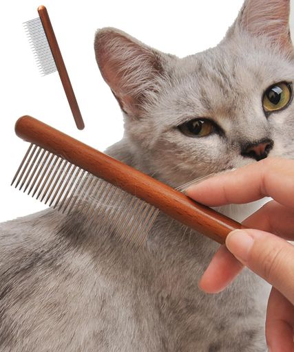 [2本セット]木製ペット用コーム長毛種+短毛種別犬/猫用品ステンレス製の櫛歯ペットブラシ抜け毛取りペ..