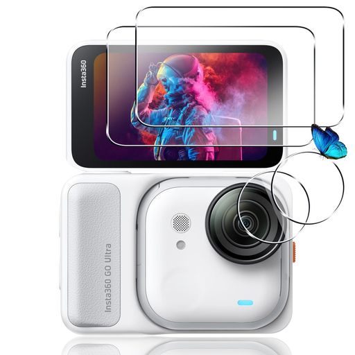 【2+2枚セット】対応Insta360GOUltraガラスフィルム+カメラフィルム【日本旭硝子硬度9H】対応インスタ3..