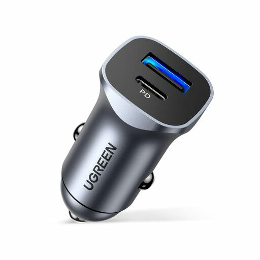 UGREENシガーソケットUSB38WUSBCカーチャージャー2ポート【PD20W+QC18W】車急速充電PD3.0QC3.0PPS対応12V/24V車全対応超コンパクトタイプC車充電器