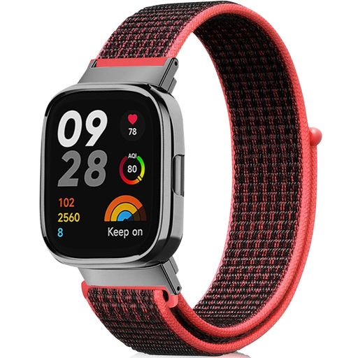 [ROSOKI] バンド対応 XIAOMI REDMI WATCH 3 ナイロンバンド ベルクロバンド 軽量 柔らかい マジックテープ ストラップ スポーツ 交換バンド XIAOMI REDMI WATCH 3 対応 黒赤