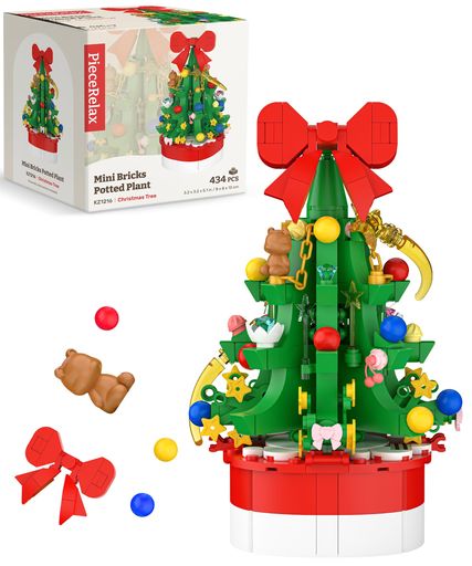 ピースリラックス(PieceRelax)400ピースプラ製ブロック花【クリスマスツリー】(10X11X12cm)3D立体植木鉢パズルとセットになる造花インテリアおもちゃ[KZ1216]