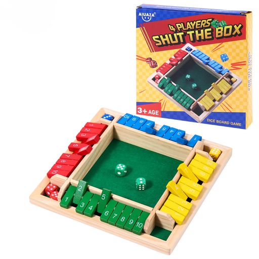 AIUAZAサイコロゲーム箱を閉じる木製ボードゲーム4面家族数学ゲーム2~4人用教育学習インタラクティブゲームクラシック卓上版ゲーム教室、パーティー、パブ用