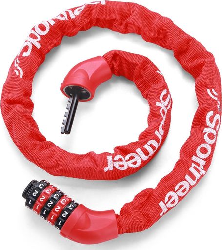 Sportneer自転車鍵チェーンロックダイヤルロック6mm5桁ダイヤル式鍵不要パスワード自由設定自転車バイク用ロック約120cm750g日本語取扱説明書付き赤