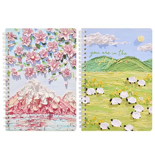 ADOFUNノート可愛いa5横罫【2冊セット】ノート女の子ソフトリングノートメモを取る日記を書く学生用オフィス用文房具油絵風景女の子新学期入学祝い目保護紙