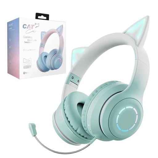 WANCHIY猫耳ヘッドホンオーバーイヤーゲーミングヘッドセットbluetooth5.1マイク付きワイヤレス有線/無..